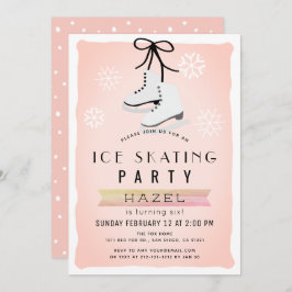 Invitación Fiesta de Patinaje Hielo Invierno Retro Rosado Cum