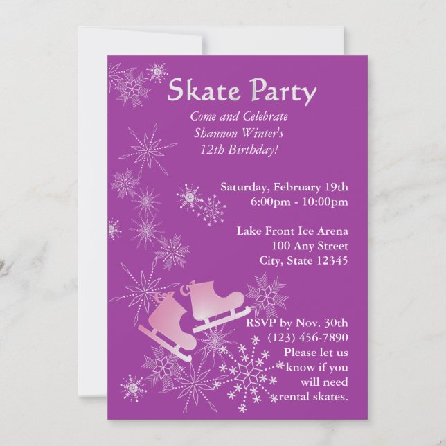 Invitación Fiesta de patinaje sobre hielo (Anverso)
