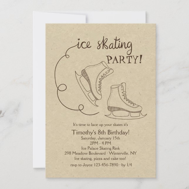 Invitación Fiesta de patinaje sobre hielo (Anverso)