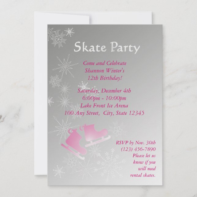 Invitación Fiesta de patinaje sobre hielo (Anverso)