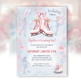 Invitación Fiesta de patinaje sobre hielo Chica azul rosado c