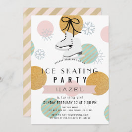 Invitación Fiesta de patinaje sobre hielo Chica de oro rosado