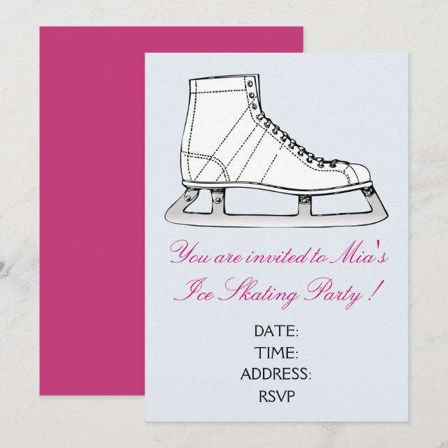 Invitación fiesta de patinaje sobre hielo chica o adolescente (Anverso / Reverso)