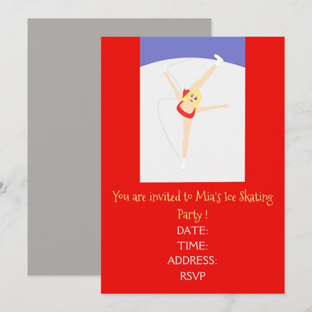 Invitación fiesta de patinaje sobre hielo chica o adolescente (Anverso / Reverso)