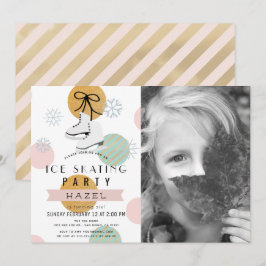 Invitación Fiesta de patinaje sobre hielo Chica rosa foto cum