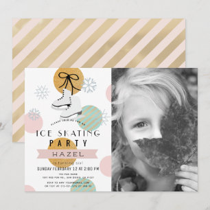 Invitación Fiesta de patinaje sobre hielo Chica rosa foto cum