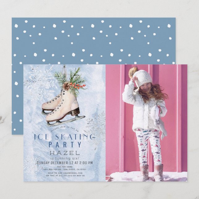 Invitación Fiesta de patinaje sobre hielo congeló foto de cum (Anverso / Reverso)