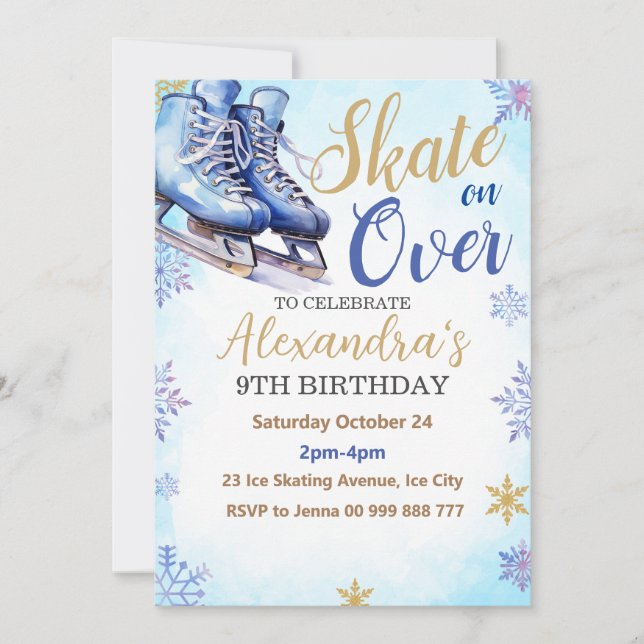Invitación Fiesta de patinaje sobre hielo Cumpleaños Fiesta d (Anverso)