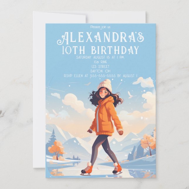 Invitación Fiesta de patinaje sobre hielo en invierno (Anverso)