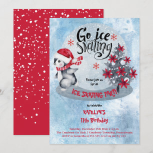 Invitación Fiesta de patinaje sobre hielo en Pingüino 11º cum