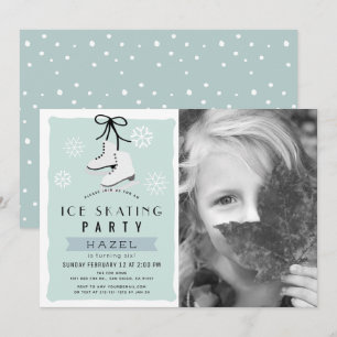 Invitación Fiesta de patinaje sobre hielo invierno Retro azul