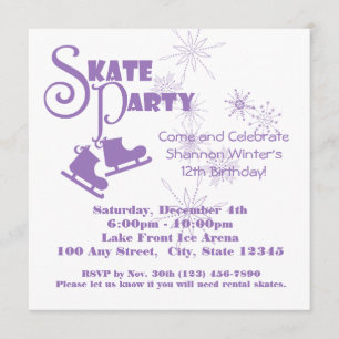 Invitación Fiesta de patinaje sobre hielo morado