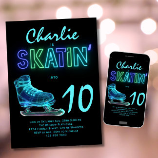 Invitación Fiesta de patinaje sobre hielo Niños Neon Glow Cum