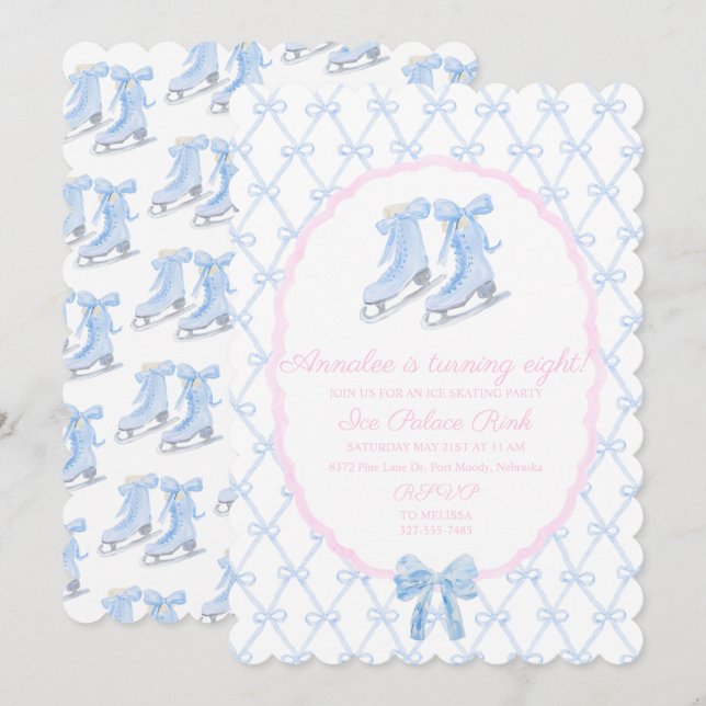 Invitación Fiesta de patinaje sobre hielo Preppy Patines de h (Anverso / Reverso)