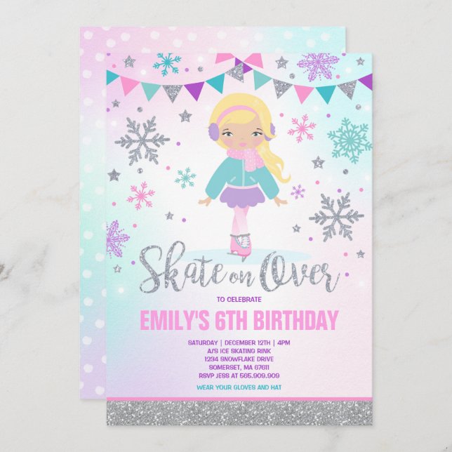 Invitación Fiesta de patinaje sobre hielo Silver (Anverso / Reverso)