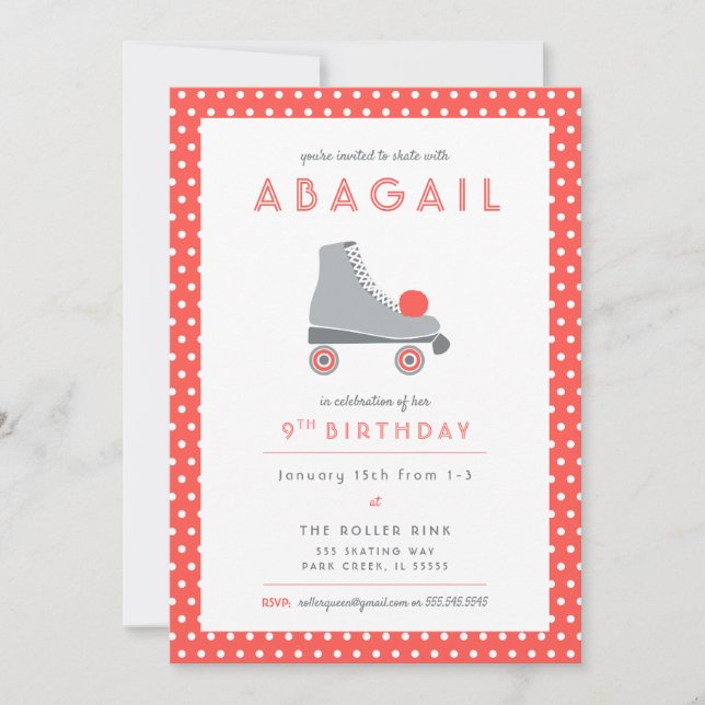 Invitación Fiesta de patinaje sobre ruedas - Coral (Anverso)