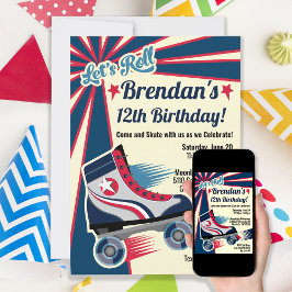 Invitación Fiesta de patinaje sobre ruedas retro
