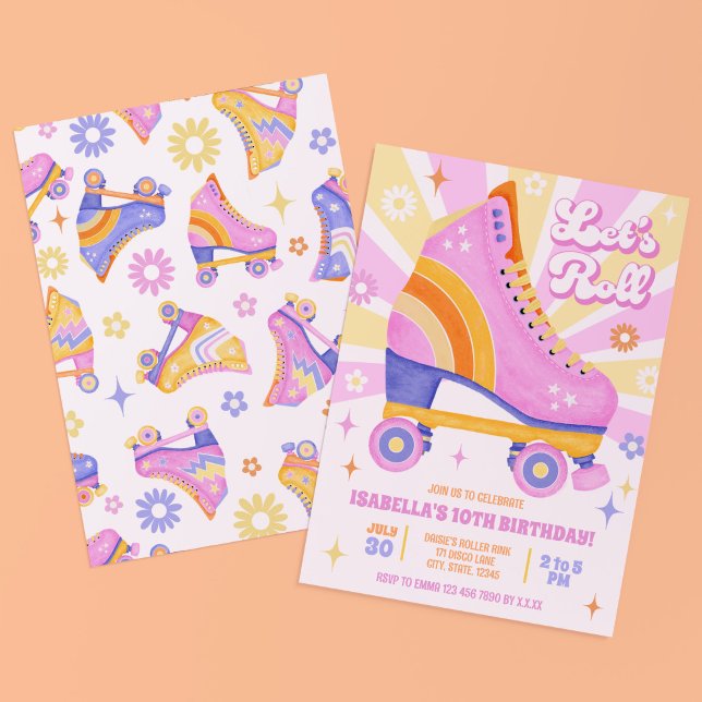 Invitación Fiesta de patinaje sobre ruedas retro (A fun and bright invitation with a hint of retro!)