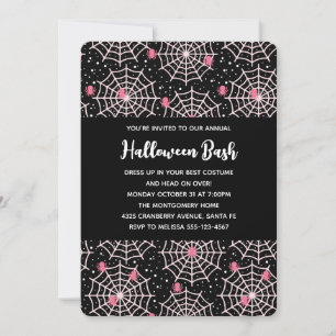 Invitación Fiesta de patrón de telarañas y arañas de Hallowee