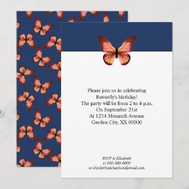 Invitación Fiesta de patrón negro rosado Naranja de mariposas