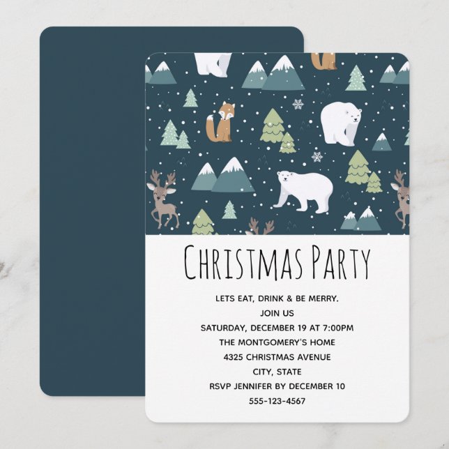 Invitación Fiesta de patrones de animales de invierno de Navi (Anverso / Reverso)