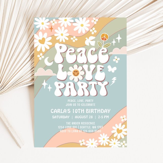 Invitación Fiesta de Paz Amor Daisy Hippie Cumpleaños 70 (Subido por el creador)