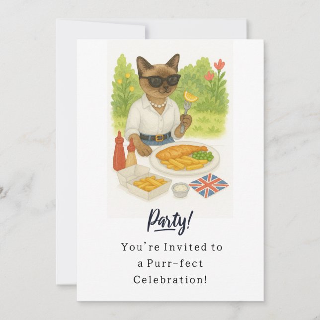 Invitación Fiesta de peces y pepitas para el gato por inglés  (Anverso)