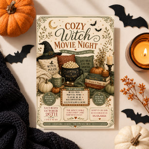 Invitación Fiesta de Película de Halloween de Bruja Acogedora