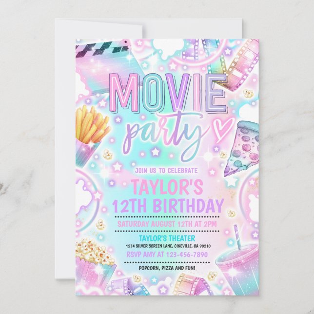 Invitación Fiesta de películas del partido de cumpleaños Past (Anverso)