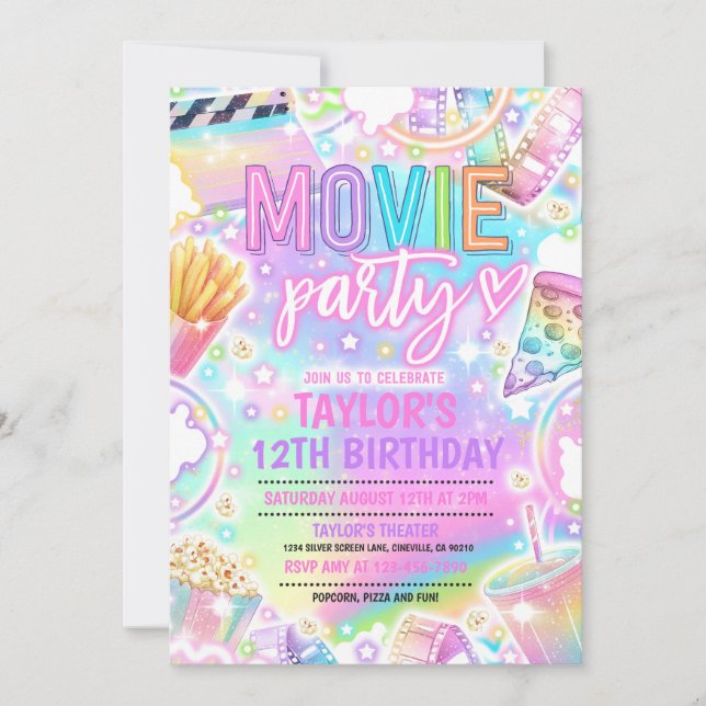 Invitación Fiesta de películas del partido de cumpleaños Past (Anverso)