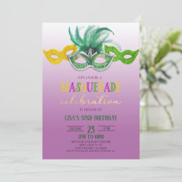 Invitación Fiesta de pelota de mascarada morada Mardi Gras Cu