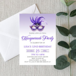 Invitación Fiesta de pelota de mascarada morada Mardi Gras Cu