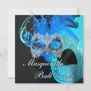 Invitación Fiesta de pelota de máscaras verde azuladas azul n