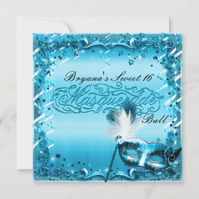 Invitación Fiesta de pelota elegante de mascarada azul (Anverso)