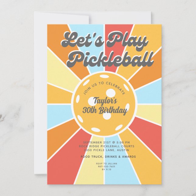 Invitación Fiesta de pelota Guay Retro Sunburst Stripes (Anverso)