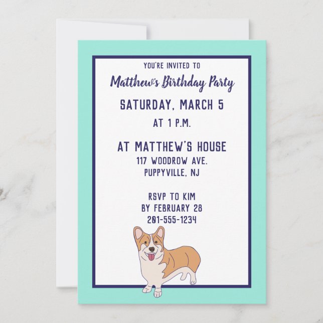 Invitación Fiesta de Pembroke Welsh Corgi Personalizado invit (Anverso)