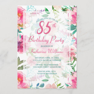 Invitación Fiesta de peonía floral tropical con 85 años