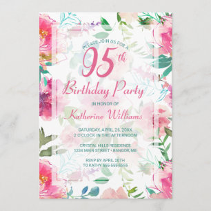 Invitación Fiesta de peonía floral tropical con 95 años