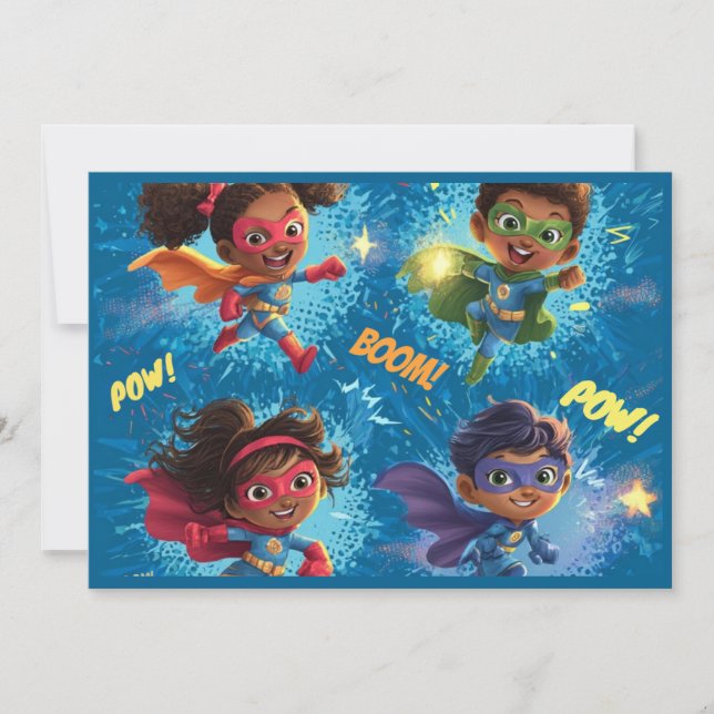 Invitación Fiesta de Pequeños Superhéroes (Anverso)