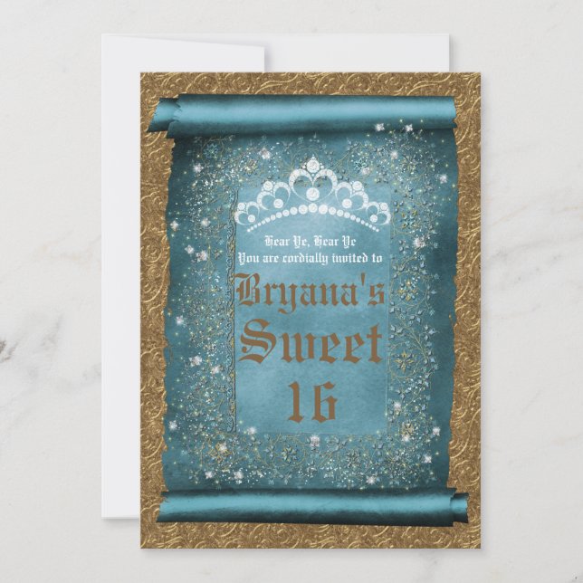 Invitación Fiesta de pergamino de tiara de brillantes y diama (Anverso)