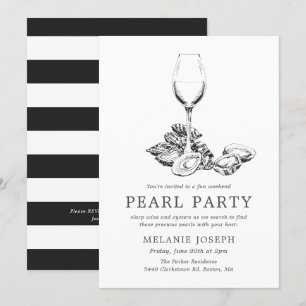 Invitación Fiesta de Perlas Ensayo Fiesta Negro Rayas Blancas