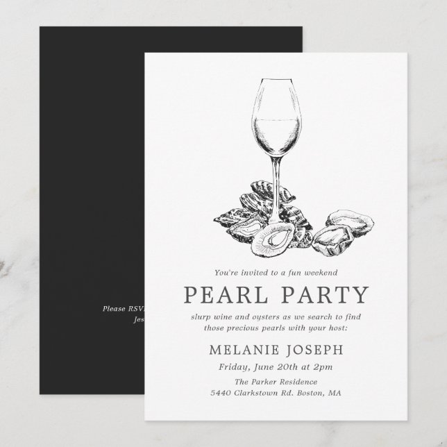 Invitación Fiesta de Perlas Ensayo Fiestero Estilo Mínimo (Anverso / Reverso)