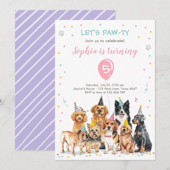 Invitación Fiesta de Perro  Chica de Pato (Anverso / Reverso)