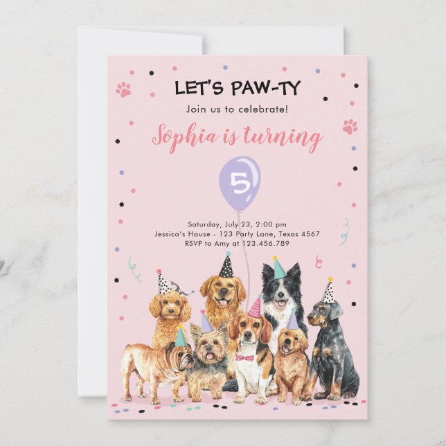 Invitación Fiesta de Perro  Chica de Pato (Anverso)