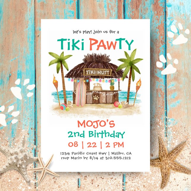 Invitación Fiesta de Perro Tropical de Tiki Pawty (Subido por el creador)