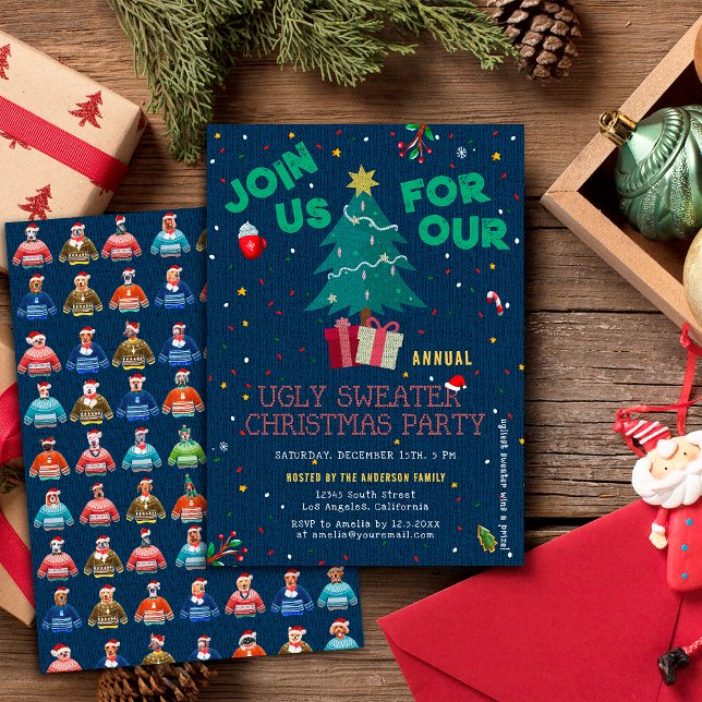 Invitación Fiesta de Perros con Suéteres Feos de Navidad Dive (Subido por el creador)
