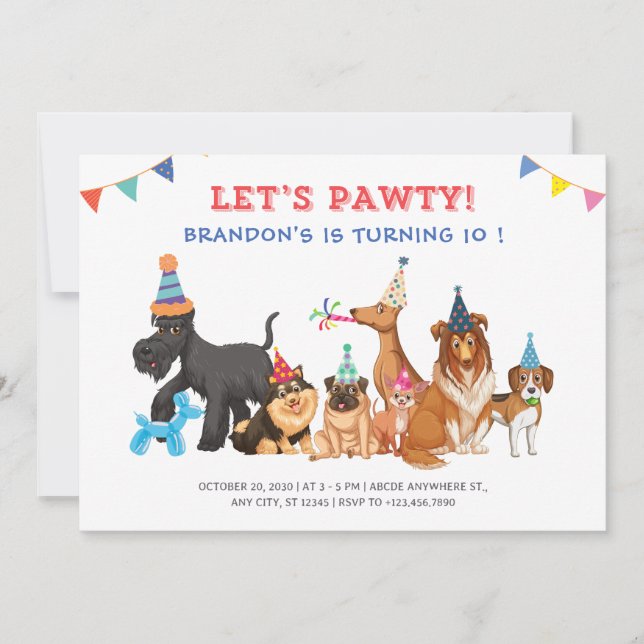 Invitación Fiesta de perros lúdicos (Anverso)