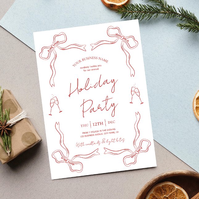 Invitación Fiesta de personal de negocios de vacaciones rojas (Elegant unique red & white Christmas Party Business Invitation with fully editable text & colors)