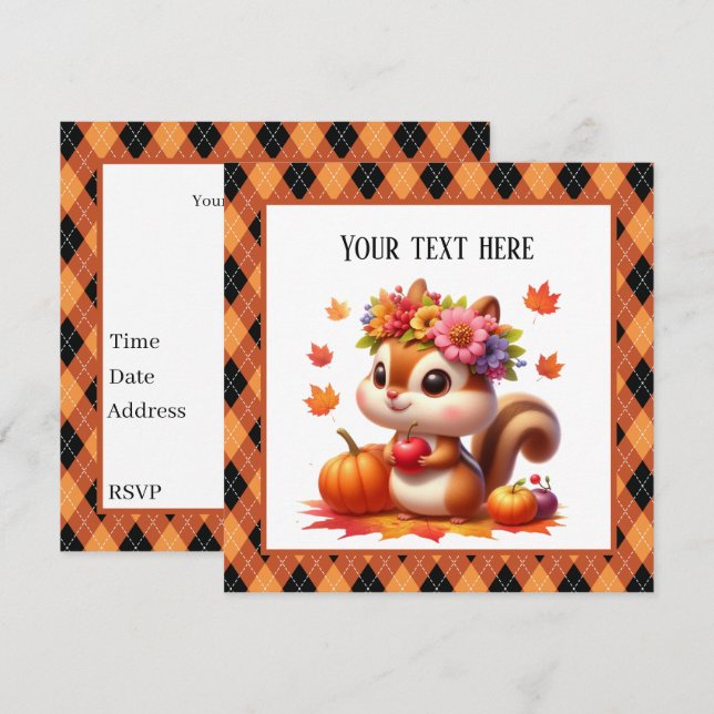 Invitación Fiesta de personalizable de ardilla estacional (Anverso / Reverso)