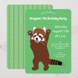 Invitación Fiesta de Personalizado verde agudo del Panda rojo